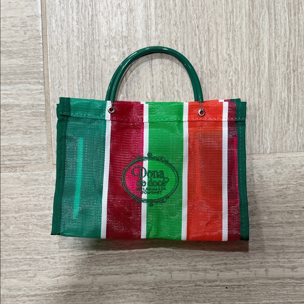 Source Unknown Green, Red, Pink, Orange Striped Mini Tote